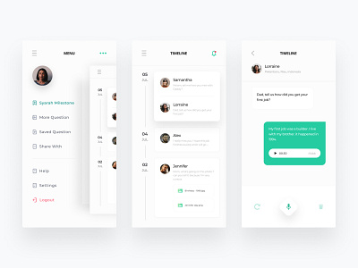 Storied ai - Redesign android card chat clean clean ui green ios menu minimal minimalist redesign sidebar timeline ui ux voice white