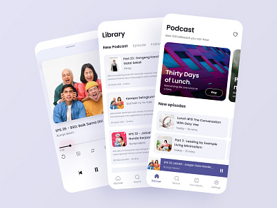 Exploration Podcast Platform - Whitemode app design card clean design episode library minimalism music playlist podcast spotify