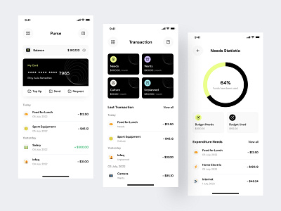 Purse - Mobile Design app app design bank banking card clean finance financial groceries minimal mobile mobile design modern money transaction ui design wallet