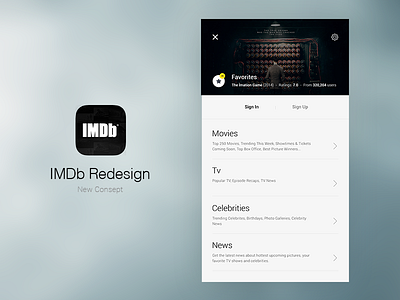 IMDb Redesign Menu Page