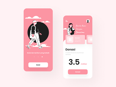 Donasi Covid 19 | Mobile Apps Design app colorfull covid covid 19 covid19 design flat illustration mobile pink ui ux