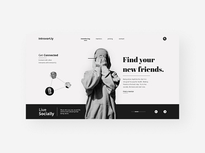 Introvert.ly | Web Design app black and white branding design flat illustration typography ui ux webdesign