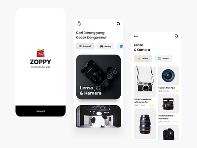 ZOPPY | Mobile App Design app black and white branding design flat minimalism minimalist mobile monochrome online shop ui ux