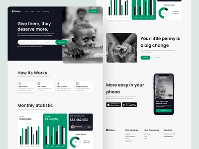 GIDEM - Web Design charts design donation flat green portfolio simple typography ui webdesign website