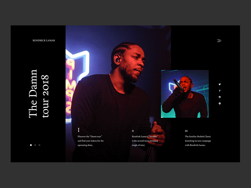 Homepage for Kendrick Lamar animation clean dark gif hip hop kendrick lamar minimal motion ui ux web design website