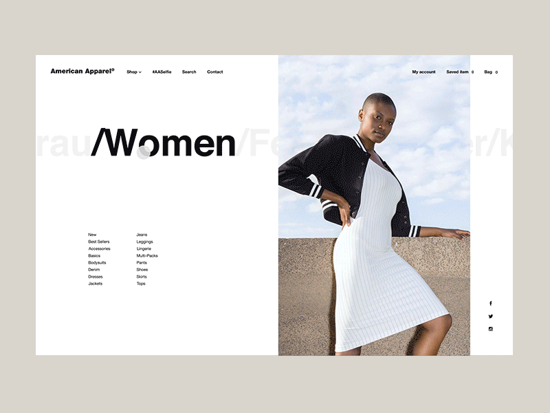 American Apparel case study animation ecommerce fashion gif light minimal motion typography ui ux web design website