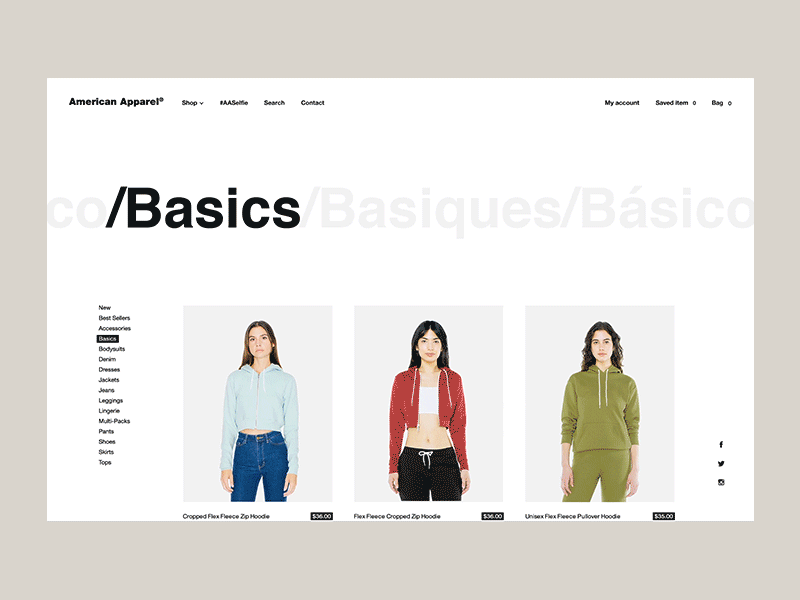 American Apparel case study - Product page animation ecommerce fashion gif light minimal motion typography ui ux web design website