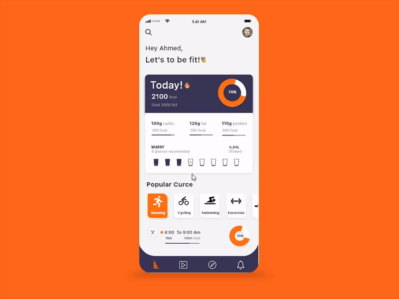 Fitness App animation app app design application ui design flat icon illustration prototype typography ui uidesign uiux user experience user interface user interface design userinterface ux