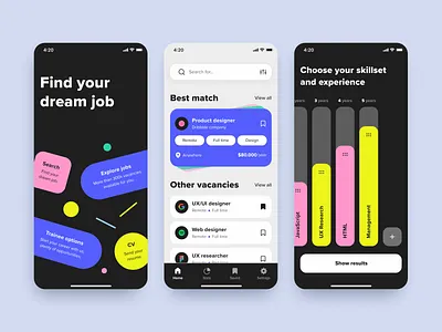 Searching for a Job App branding cv employee employment find job graphic design headhunter ios app job layout mobile app recruitment remote resume search searching for a job typography ui ux work