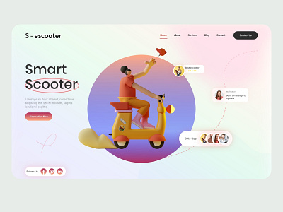 Escooter 3d Hero Area 2021 trend 3d clean creative landing page modren ui design webdesign