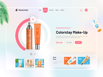 Sunscreen e-commerce website design beauty beauty products branding cosmetic cosmetology creative e commerce design header homepage landing page makeup product shop shopping cart skincare store sunscreen trending ui design website design