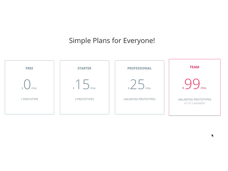 Pricing Table Sample option. price pricing pricing table