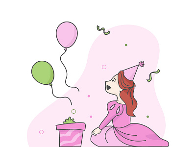 illustration birthday celebration pink princess red hair