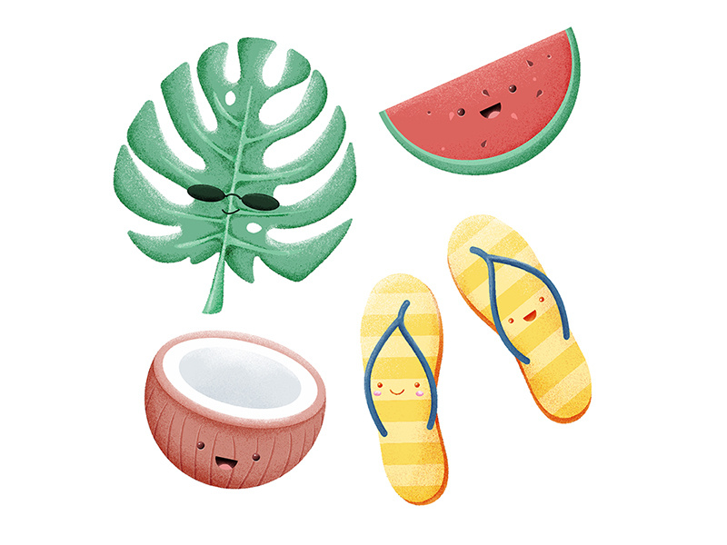 Illustration cute coconut fruit watermelon summer