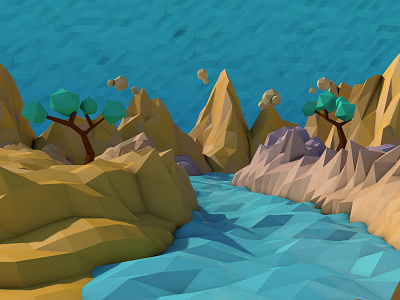 Low Poly Landscape c4d clouds landscape low poly trees water