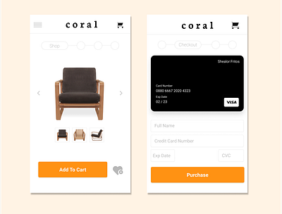 Daily UI Challenge Day 2: Coral Home Goods Checkout checkout daily 100 challenge daily ui dailyui design figma furniture app purchase ui