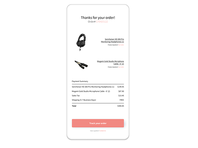 Daily UI Challenge Day 17: Email Receipt app audio checkout daily 100 challenge daily ui dailyui day17 delivery email equipment figma headphones receipt track ui