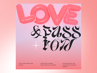 Love&passion 3d blender illustration inflatable letters