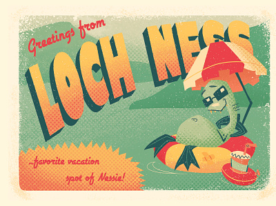 Loch Ness Postcard character characterdesign design grunge halftone illustration lochness monster postcard postcard design postcard project postcards poster travel travel postcard travel poster vacation vacation postcard vacation poster