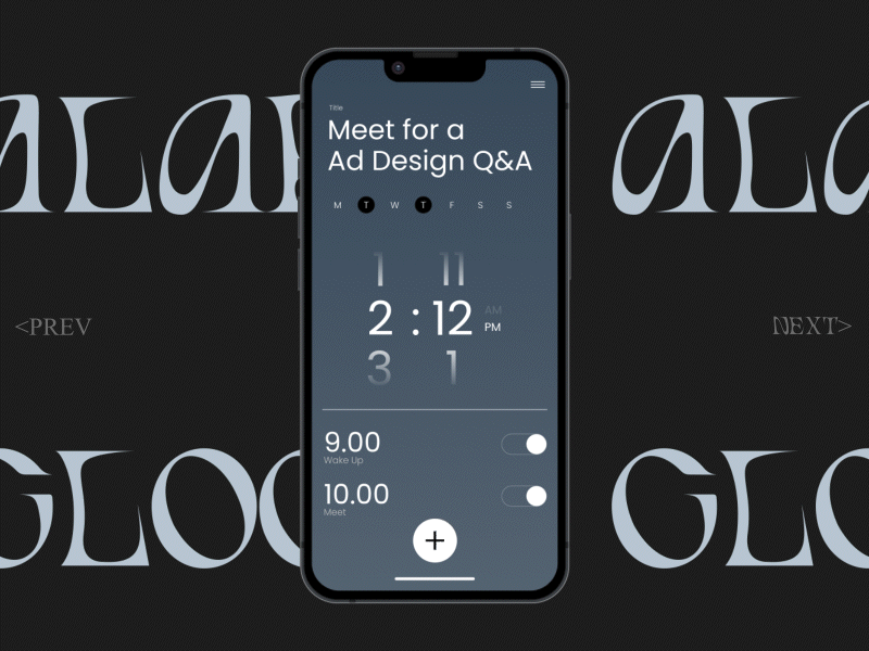 Alarm UI 3d alarm animated gif animation app apps clock design graphic design interface ios iphone mobile motion graphics slide ui wake