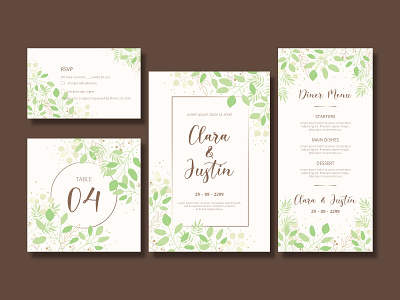 Free Elegant Green Foliage Wedding Invitation Card Set