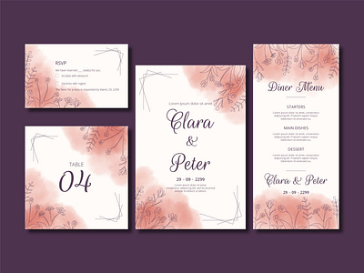 Free Invitation Wedding Card Line Art Floral Watercolor Set