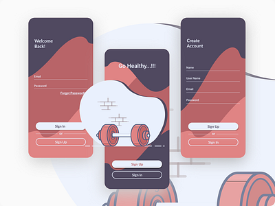 Go healthy app classic fitness gym app health healthy illustration log in mobile mobile app sign up start up ui ui ux ux vintage vintage design web design