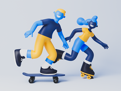 Rollerblading and skateboarding - 2 3d boy character extreme girl man rollerblading skateboarding sport woman