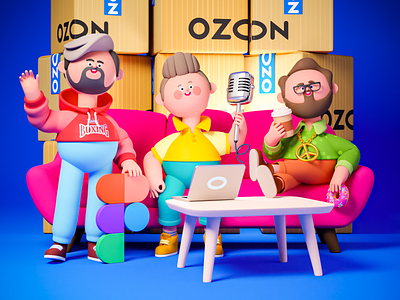 Couch-based designers 3d background blender3d box cartoon character design illustration mac macbook man microphone music ozon podcast sofa