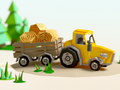 Dribbble Cover cow farm fence hay low poly lowpoly pig shop tractor trailer truck wood