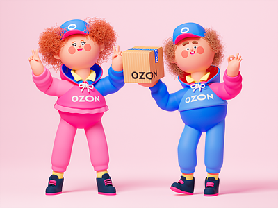 Сouriers 3d b3d blender boy business character courier delivery e-commerce girl goods man market ozon package sell shop woman