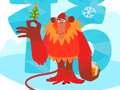 Monkey And Small Christmas Tree 2016 christmas monkey new year red snow snowflakes star tree