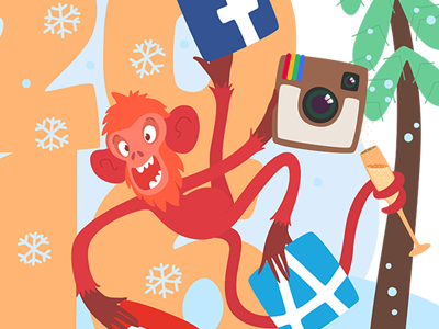 Social Red Monkey 2016 2016 christmas facebook instagram monkey new red snow snowflakes year