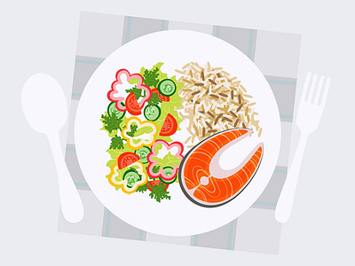 Fresh Plate fish food fork health plate rice salad spoon