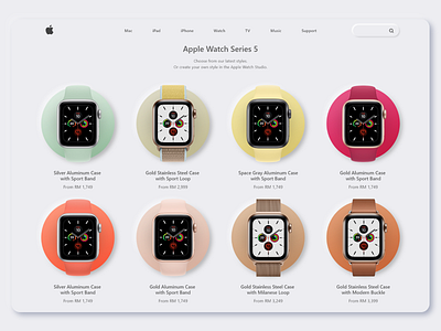 Apple Watch Catagory Page Concept apple apple watch colors concept minimalist neumorphic neumorphism product page ui uidesign webdesign
