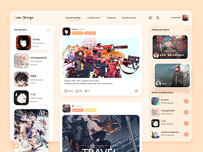 Social network for Artists - UI Design anime artwork creative digital art digital painting idea social network ui uidesign web design