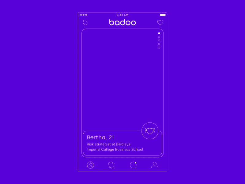 New Badoo Encounters screen app clean orange principle purple redesign ui ux