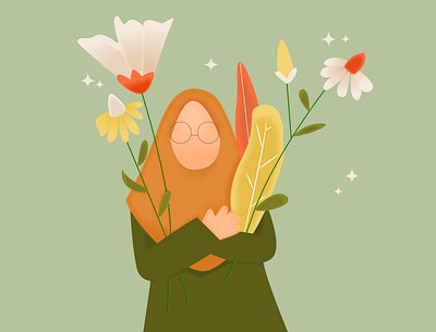 Woman with flowers character color flowers flowers illustration illustration islam islamic muslim muslimah people vector