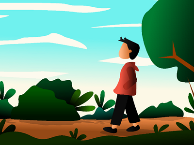 Walking color gradient illustration men muslim sky tree walking woods
