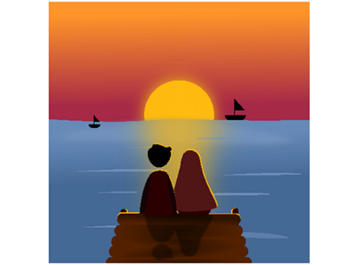 You and I beach character dusk illustration inkscape islamic love muslim muslimah sea twilight vector