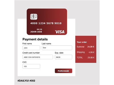 #DAILYUI #002 checkout clean creditcard creditcardcheckout daily 100 challenge dailyui design designchallenge grey minimal mobiledesign numbers payment payment method red uidesign uiux visa