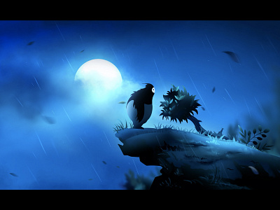 Ori and the Blind Forest blue game illustration night rain switch