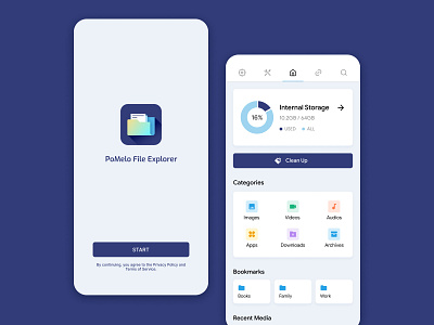 Pomelo File Explorer blue design efficiency logo
