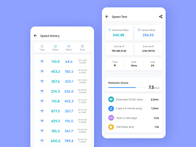 Speed test app UI design