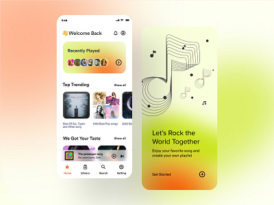 Moderen Music App UI Design best music app design clean and minimal ui design glass morphism ui design green color ui moderen ui music app ui music player ui simple ui design ui ui and ux