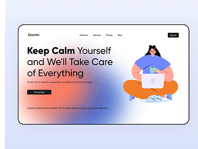 Clean Header Design Concept blue ui design character design clean header design clean web design girl with coffe girl with laptop header design illustration task managmemt ui desig task managment web design ui web design web ui