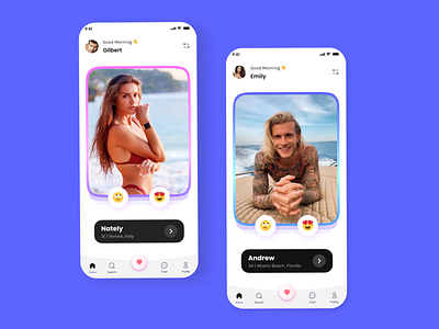 Dating App Home Screen Exploration badoo best dating app ui chat app couple app dating app minimal design mobile design relationship simple ui design tinder ui