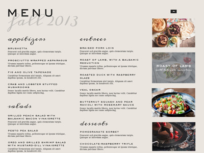 Menu Design and Layout for Whole Hearted Web Theme catering clean graphic design layout organic typography web design web theme