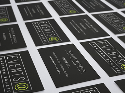 Events @ Madison Square Business Cards business card business card design charcoal clean dark design graphic design lime green