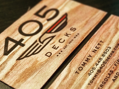 405 Decks Business Cards business card cedar clean graphic design patriotic wood wood grain